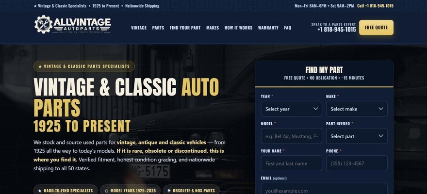 All Vintage Auto Parts website